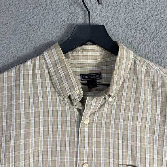 Saddlebred Beige Plaid Long Sleeve Button Up Shirt Men’s XL 100% Cotton - Picture 7 of 9